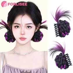 FORLISEE Ball Head Wig Female Shuttlecock Head Fluffy Wig Package Integrated Highlighted Chicken Feather Claw Clip Wig Bun