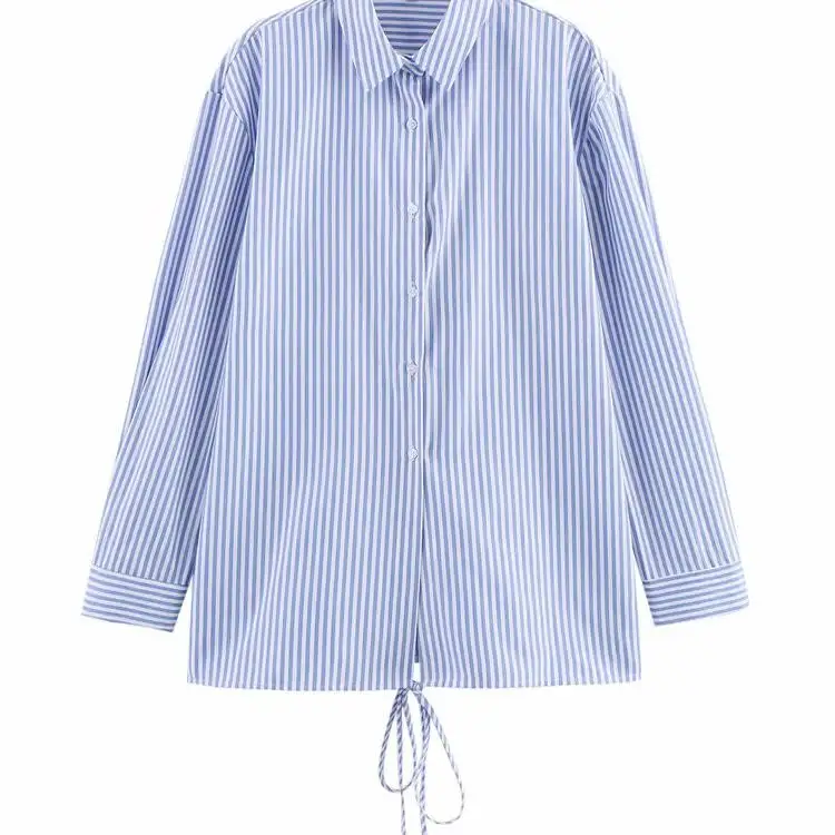 JNLEAOG Autumn New Women's Casual Sle Long Sve Loose Fit irt Single Button Striped Pattern Polyester Fiber Resistant t...