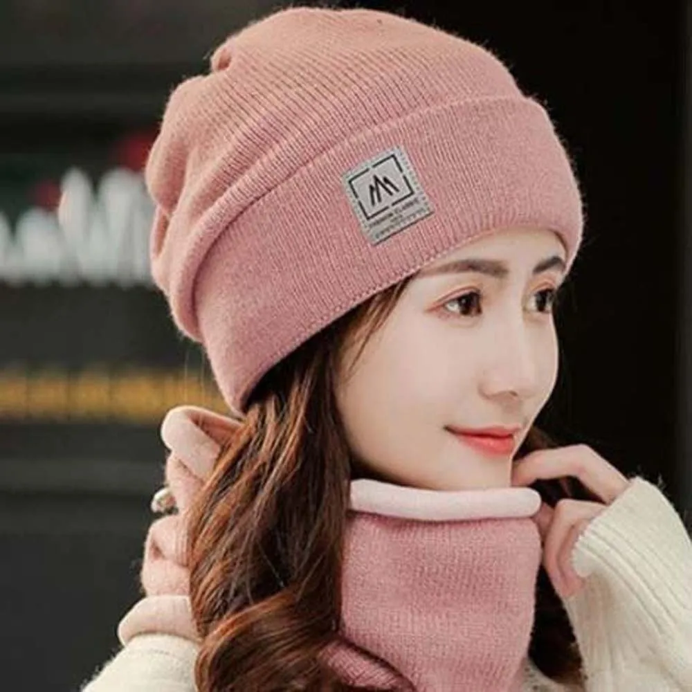 Versatile Elastic Cap and Scarf Suit Solid Color Trendy Winter Pullover Cap Soft All-match Compact Scarf Outdoor