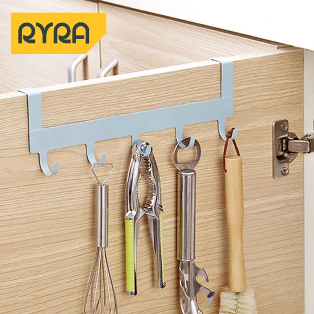 Over Door Hook Save Space Punch-free 5 Hooks Multipurpose For Home Bathroom Kitchen Key Holder Avoid Scratching Clothes