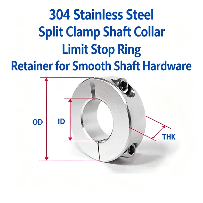 304 Stainless Steel Split Clamp Shaft Collar Separable Limit Stop Ring Retainer for Smooth Shaft Hardware