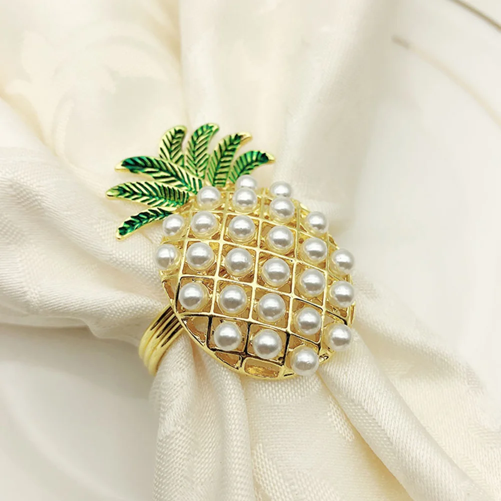 

4pcs Napkin Rings Pineapple Design Alloy Crystal Dinner Banquet Party Decoration Towel Holder Elegant Table Accessory