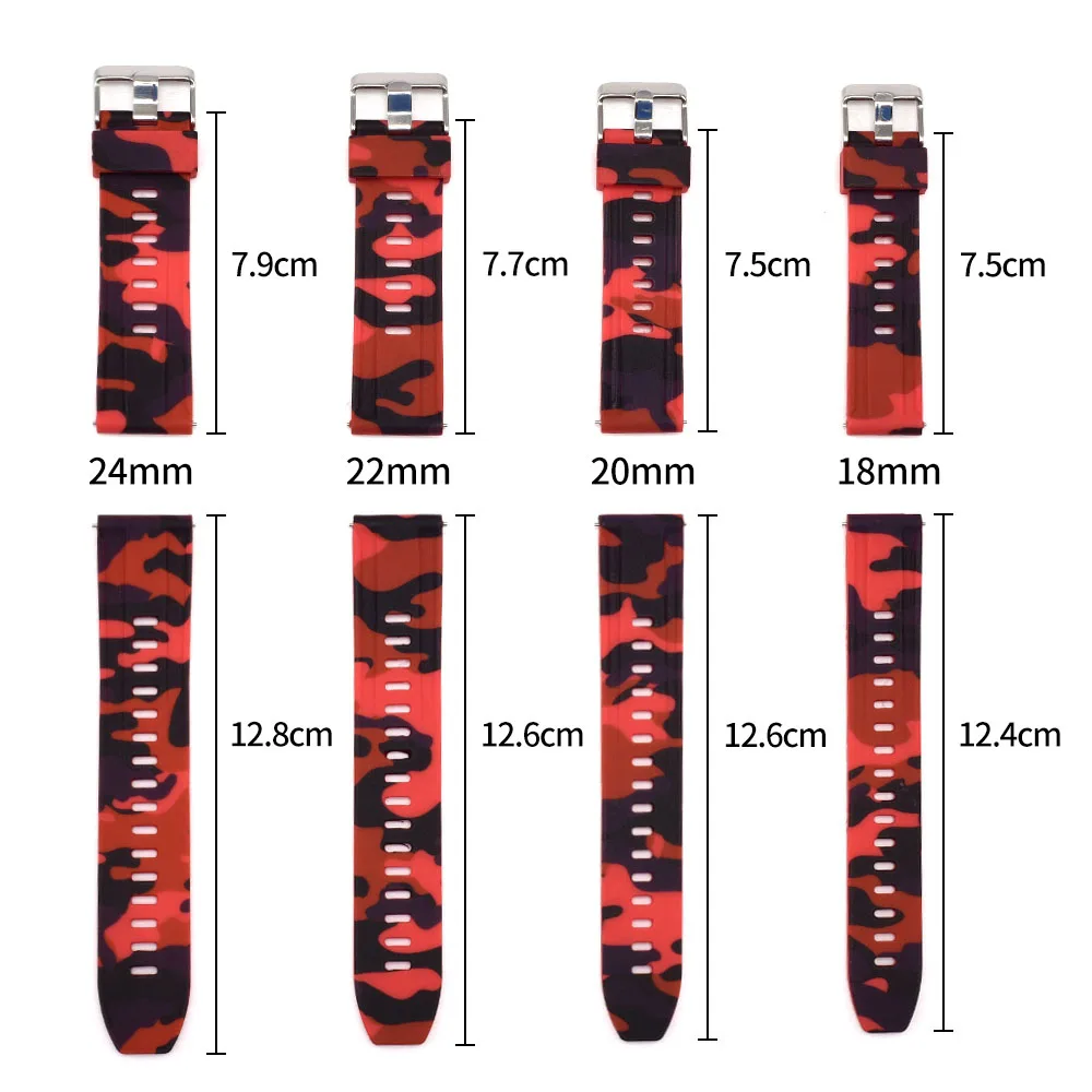 Quick Release Replacement Camouflage Silicone Watch Strap 18mm 20mm 22mm 24mm Wrist Watch Band Universal CAMO Rubber Bracelet