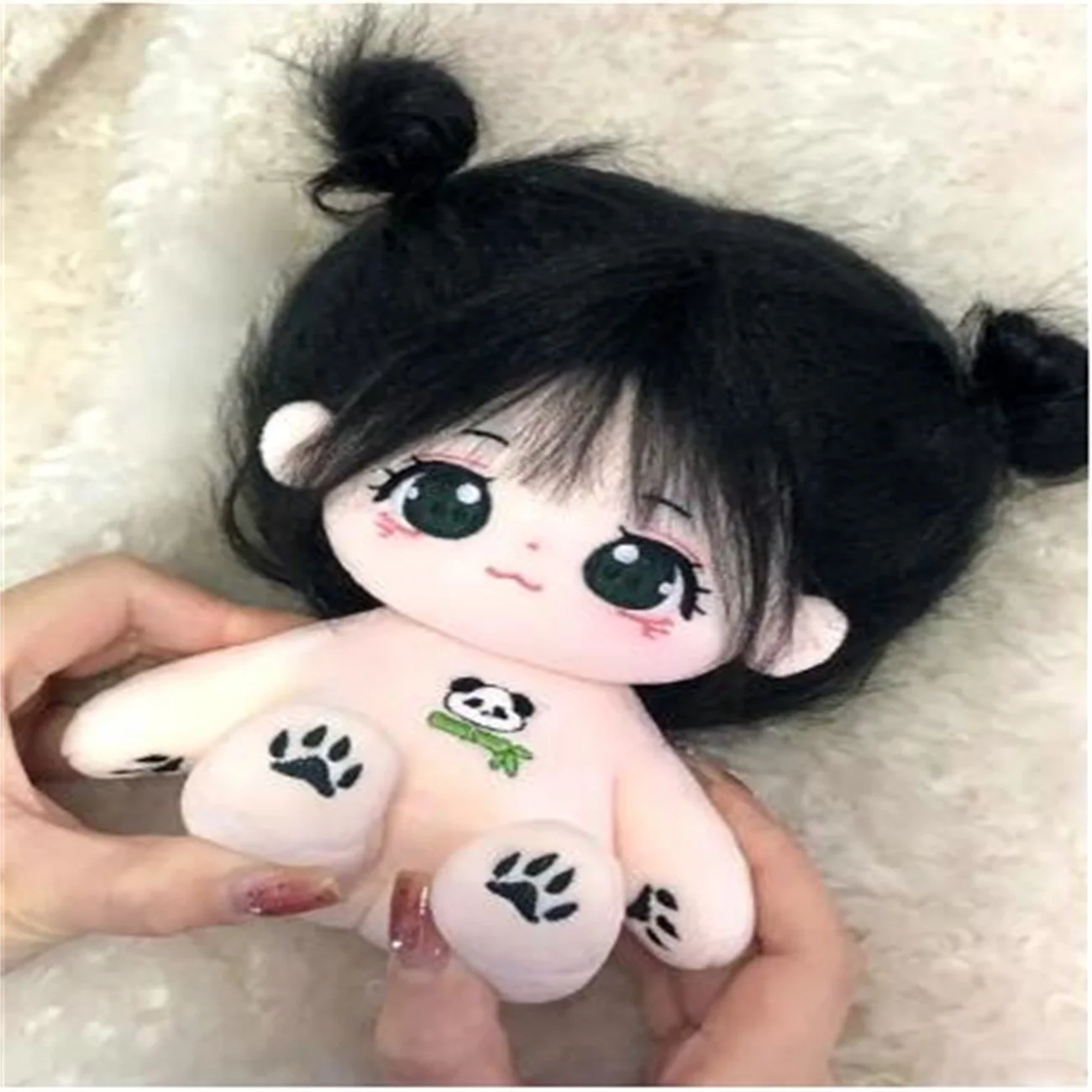 

No attributes Kpop Star Idol Sheng Panda Cute Kawaii Girl Black Hair Costume Stuffed Plushie 20cm Plush Doll Body Gift CT