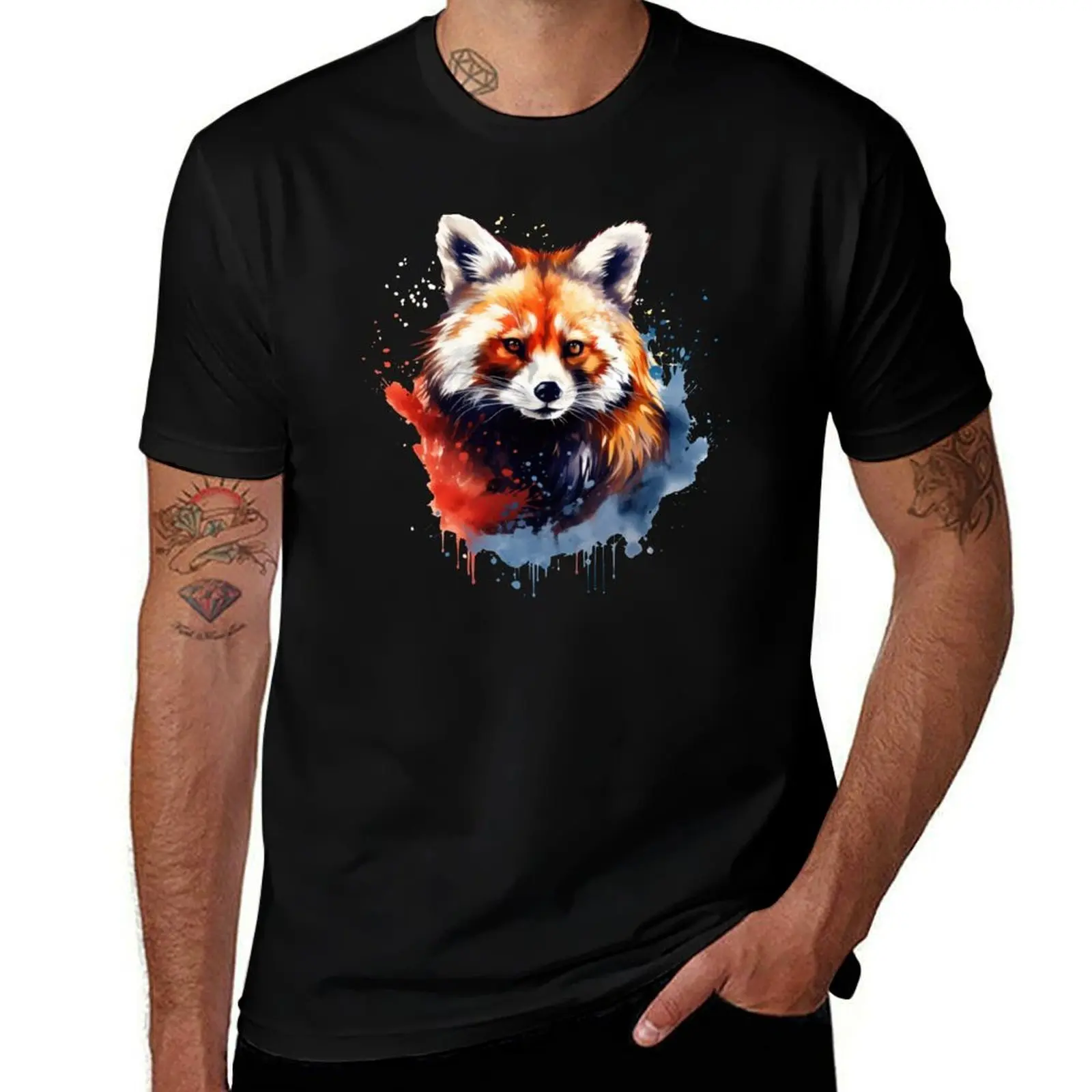 

Cute Red Panda in a Watercolor Drip Splash Style T-Shirt custom t-shirts Louboutins blanks clothes for men