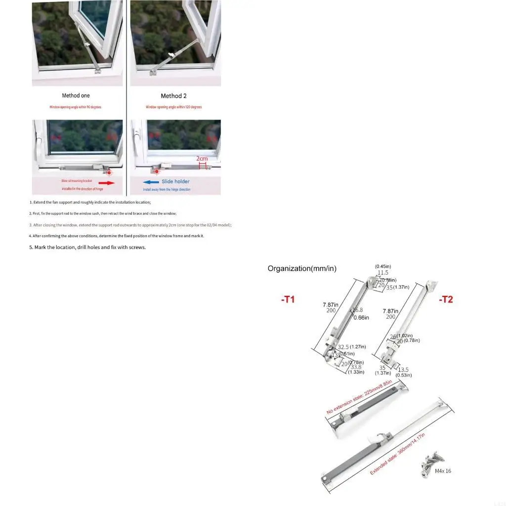 L43A Casement Window Stay Support Arm Metal Hold-Open Hardware with Mounting Screws for Household Ventilation Use Set
