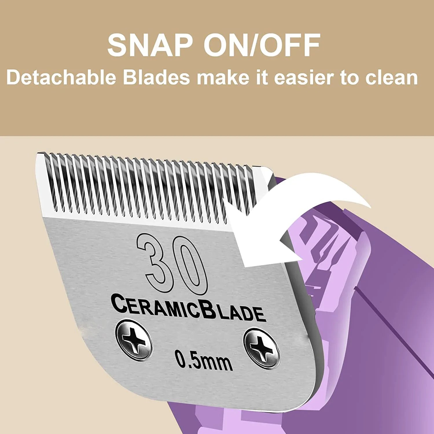 #30 Ceramic Detachable Pet Clipper Replacement Blade Compatible With Most Andis, Oster A5, Wahl KM Dog & Animal Clippers, 0.5mm