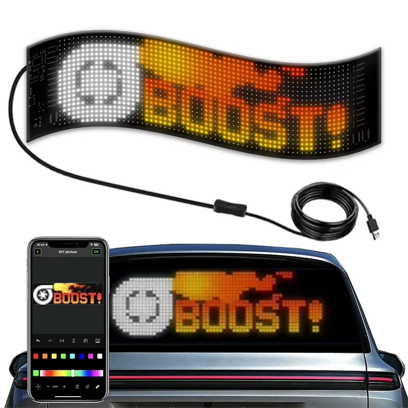 Enorme luce LED luminosa per occhi da diavolo per auto Display LED a scorrimento digitale flessibile Controllo APP Bluetooth Modello di testo personalizzato