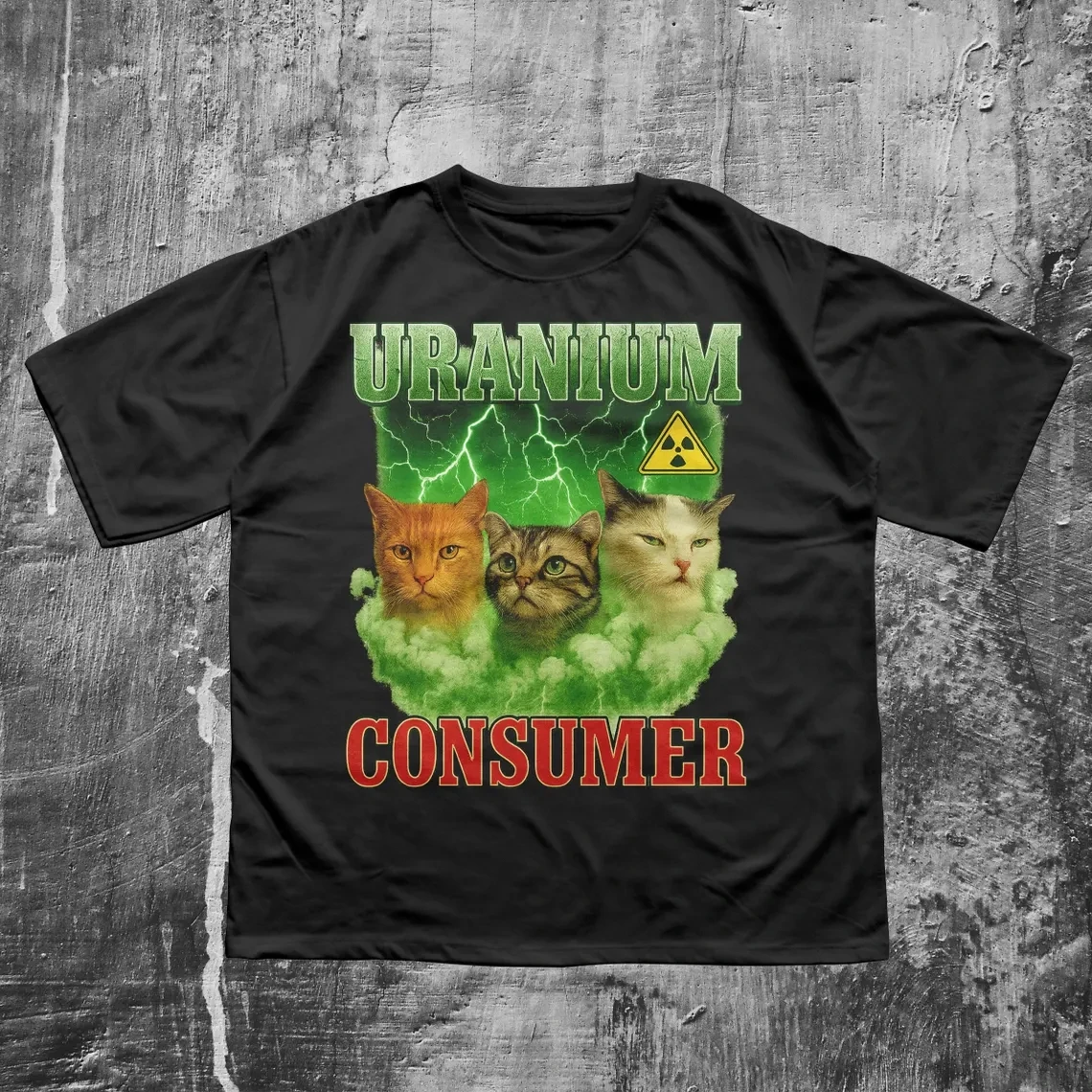 T-shirt da donna a maniche corte verde con tre gattini a gas chimico, divertente gatto Meme, manica corta, comodo abito da casa