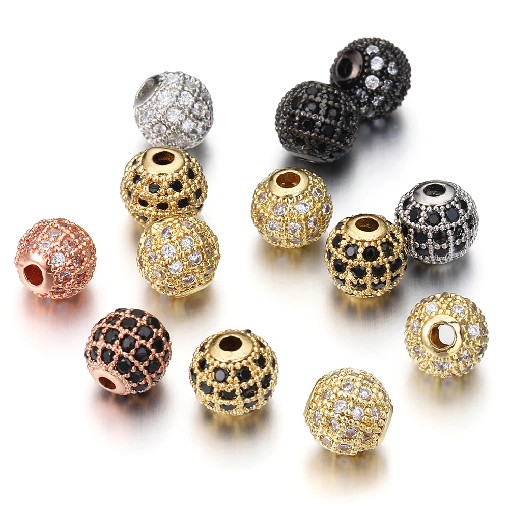 5pcs 금속 황동 마이크로 포장 큐빅 지르코니아 라운드 스페이서 루즈 비즈 DIY 매력 ... - 1