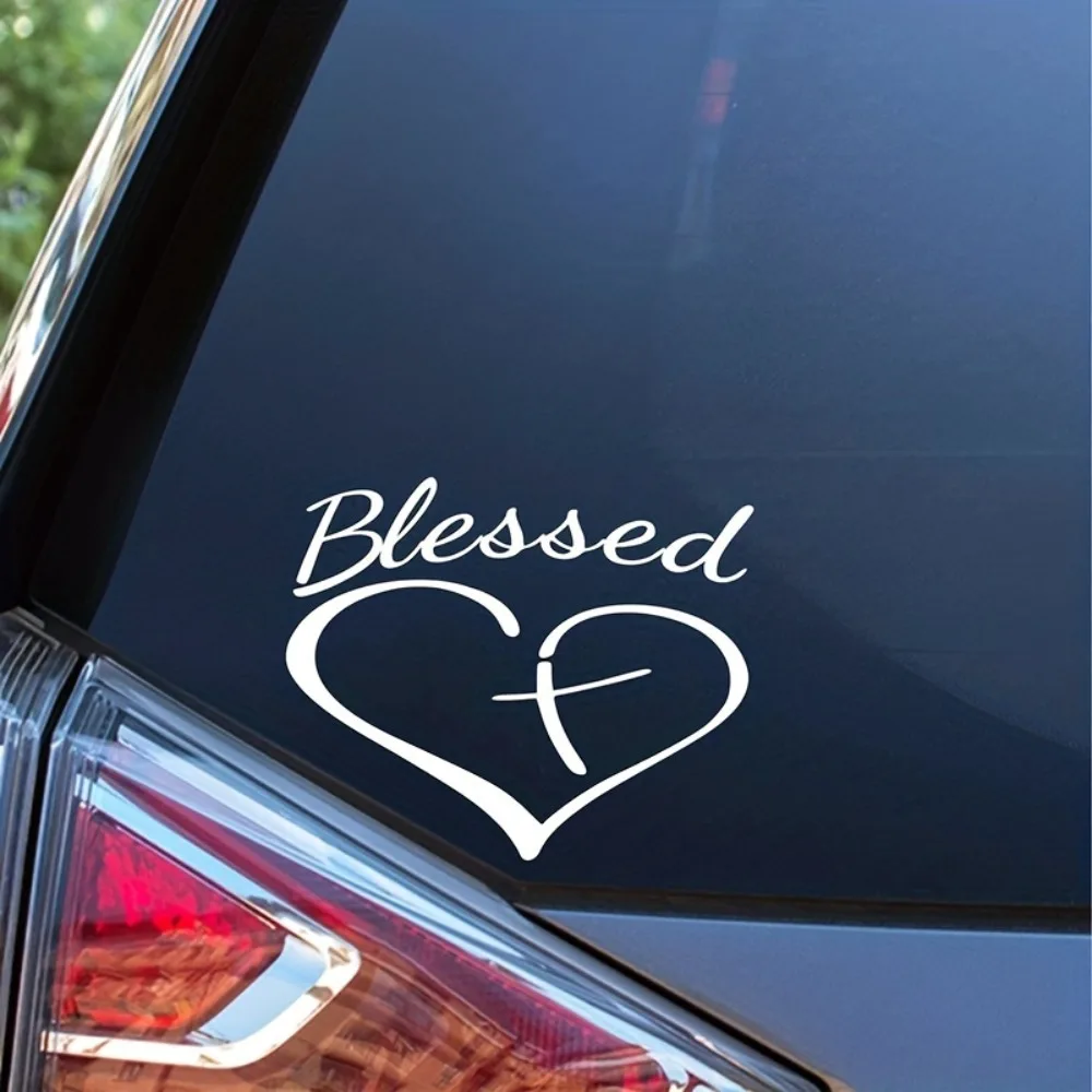 Blessing heart and cross decal stickers, vinyl self-adhesive shiny religious theme, glossy surface
