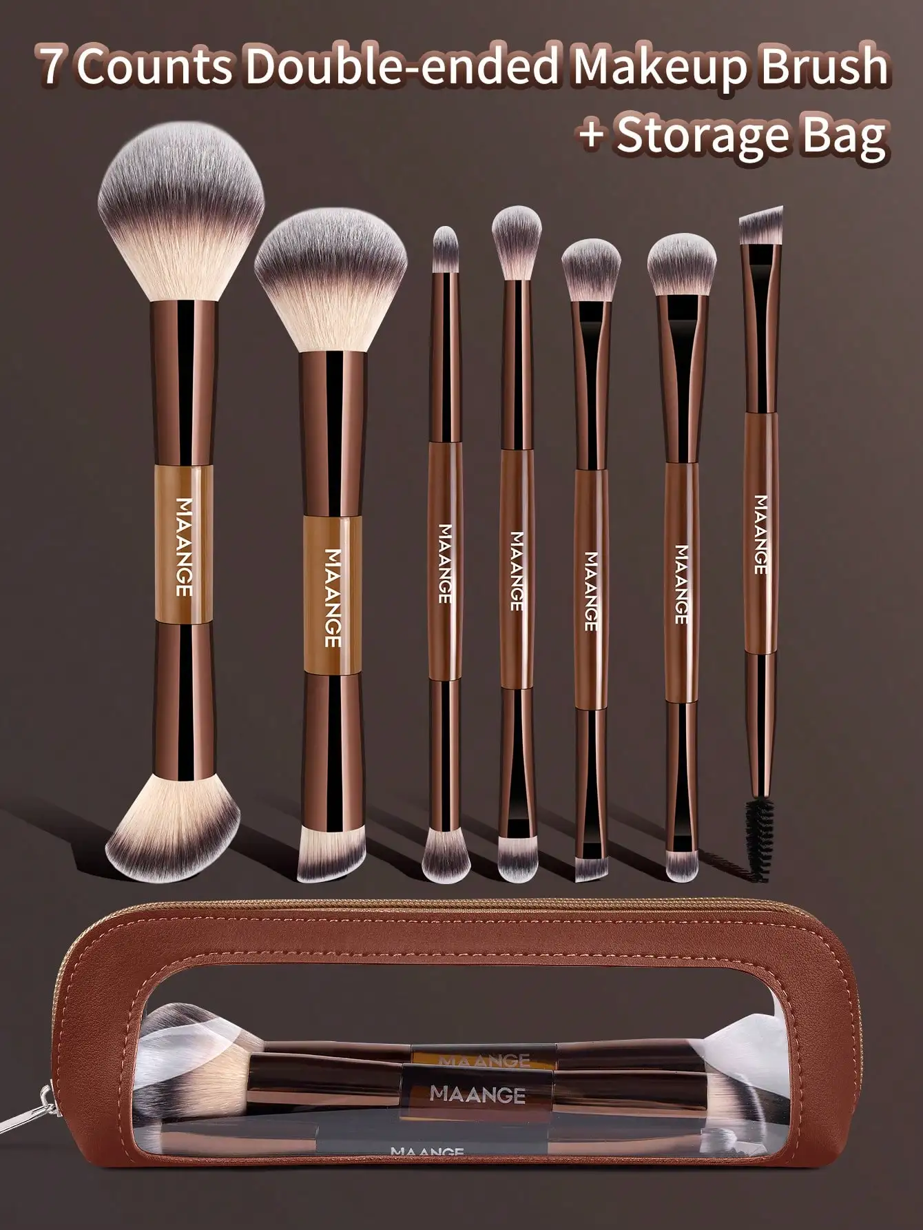 MAANGE Juego de brochas de maquillaje multifuncionales de doble punta, 7/9/13 piezas, incluye brocha para rostro, brocha para polvos, brocha para colorete, brocha para corrector, brocha para contorno, brocha para nariz, brocha para sombra de ojos, brocha para detalles, brocha para base, brocha para iluminador. Hecho de material sintético de alta calidad