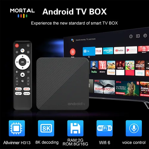 Imagen 2 del producto Android 14 TV BOX mortal t1s wifi6 SMART 4k home cinema free live tv decodificador allwinnerh313 Netflix youtube 100m Bluetooth