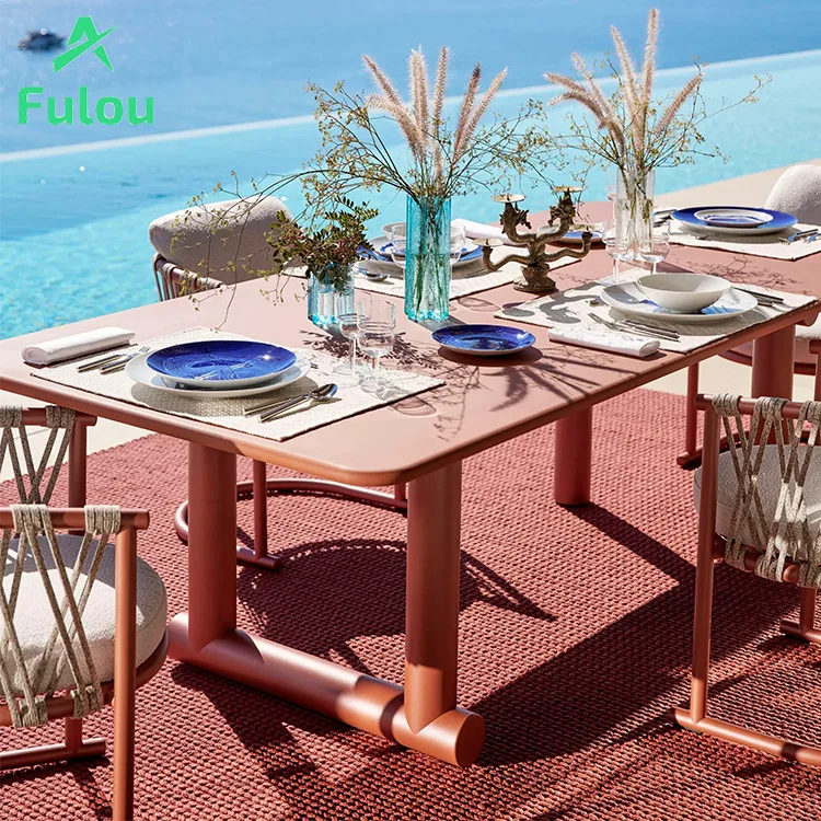 Durable Aluminum Outdoor Dining Table Modern Design Waterproof UV-Resistant Powder-Coat Finish Outdoor Furniture For Garden