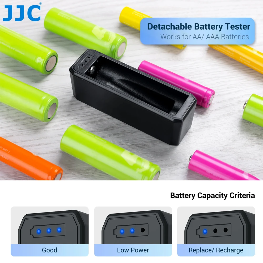 JJC 44 Slots Battery Case with Battery Tester for AA/AAA batteries Weterproof Hard Shell Battery Box Organizer for 18650 battery