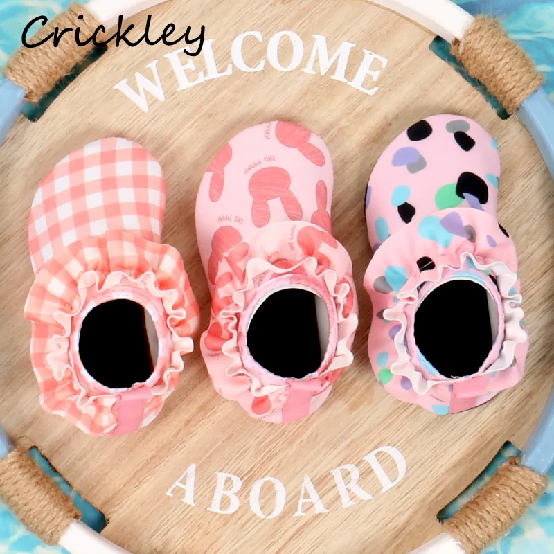 Summer Ruffles Rabbit Plaid Girls Beach Aqua Shoes Flower Barefoot Swimming Shoes For Kids Non Slip Indoor Children Slippers