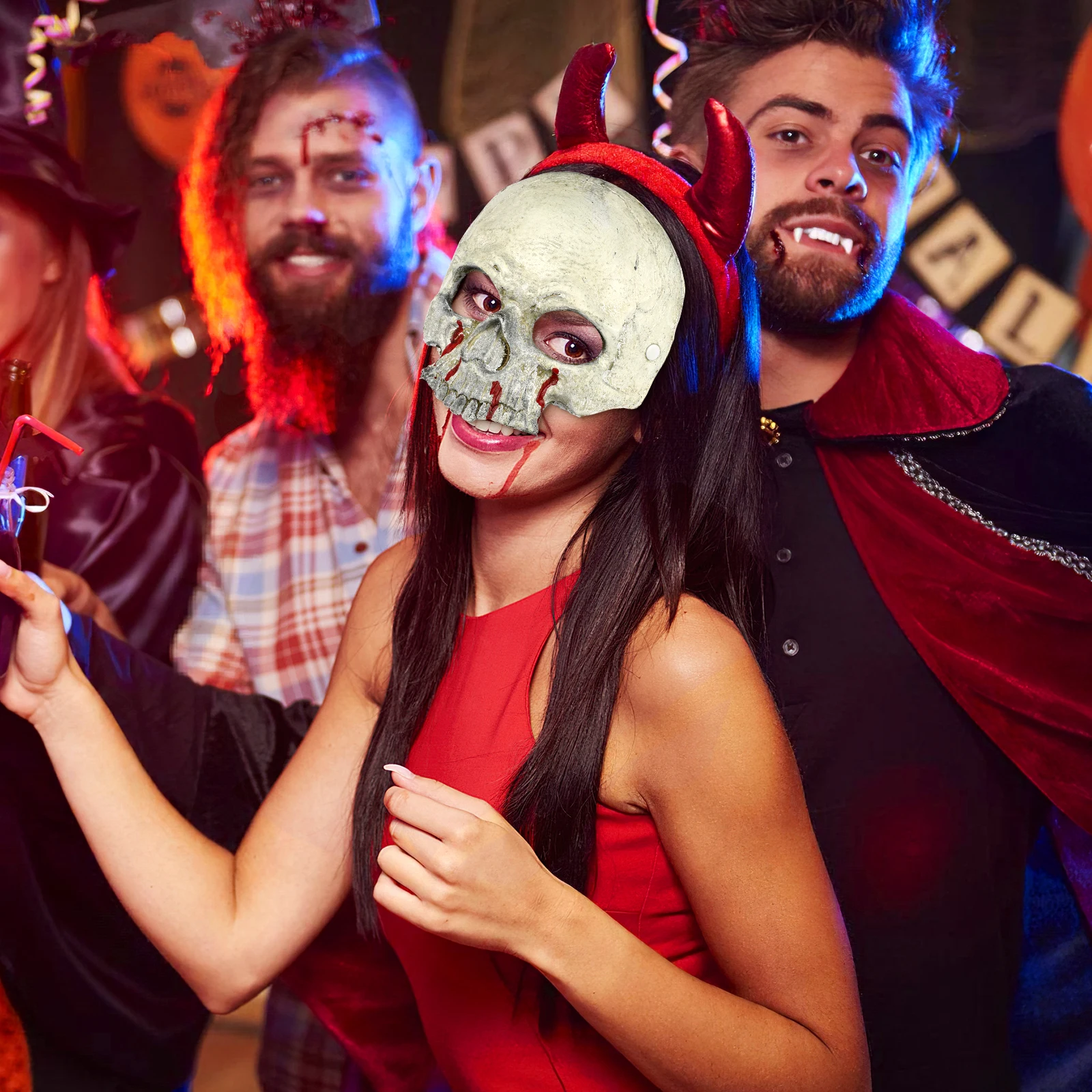 

Bloody Skull Mask Half Face Masks for Men Women Scary Costume Halloween Decorations Adult PU Material Lightweight Fits