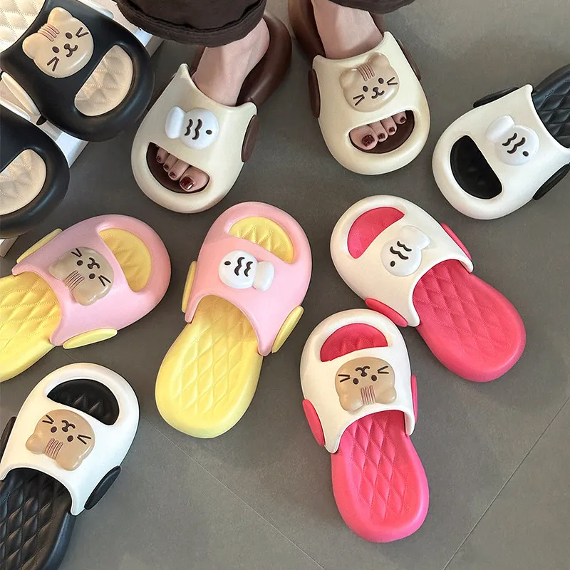 

2026 New Summer Women's Cute Cartoon Cat Slide Sandals Thick Sole Non Slip Wedge Slippers Sweet Girlish Style For Daily Outdoor