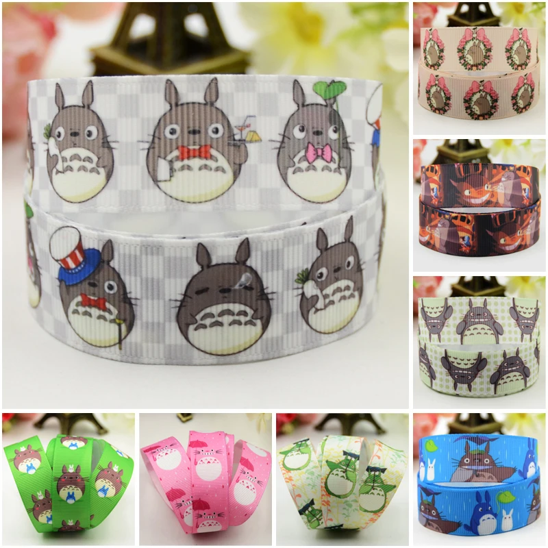 22mm 25mm 38mm 75mm Ruban satin Totoro Cartoon Character printed Grosgrain Ribbon Hair Accessories party decoration 10 Yards