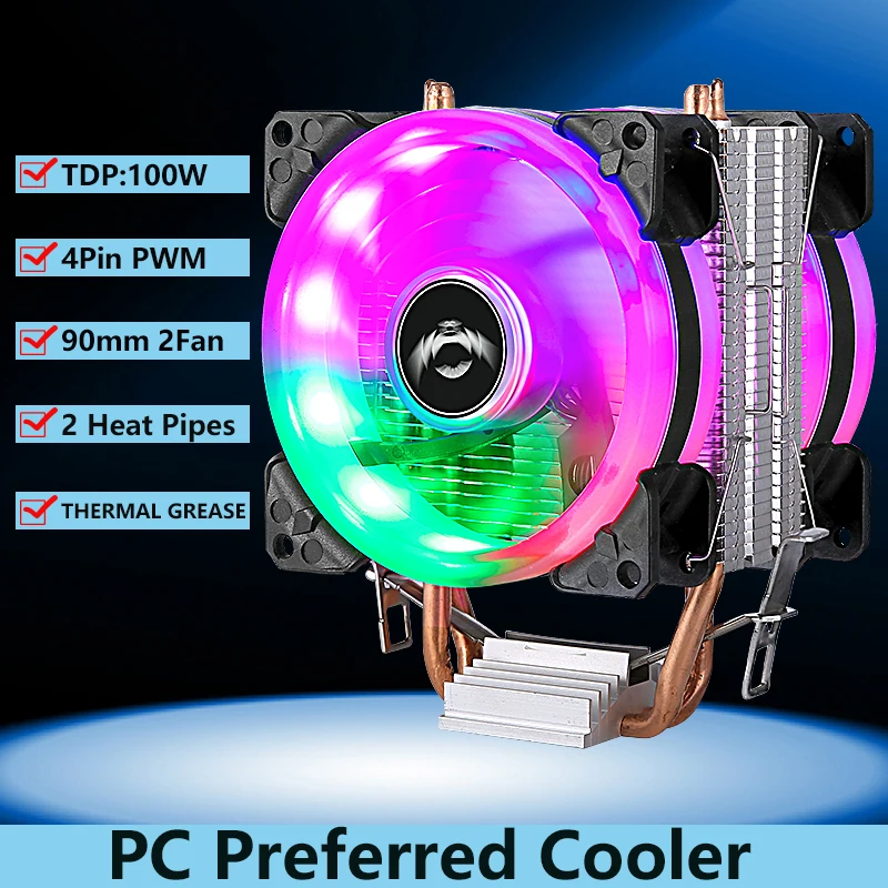 

QIUzAim Efficient Cooler 2 Heat Pipe Computer Processor CPU Cooling Fan Installing LGA2011 x79 x99 2066 2099 115x 1200 1700 AMD