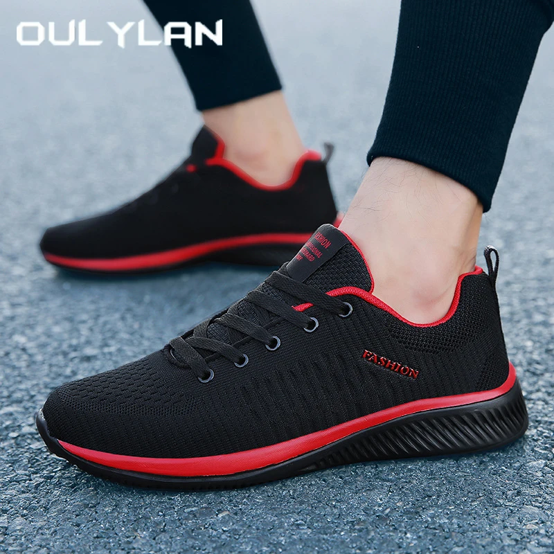 

Oulylan Pure Color Lace Up Sneakers Male Outdoor Casual Antislip Sports Shoes Fashion Mesh Breathable Running Footwear For Men