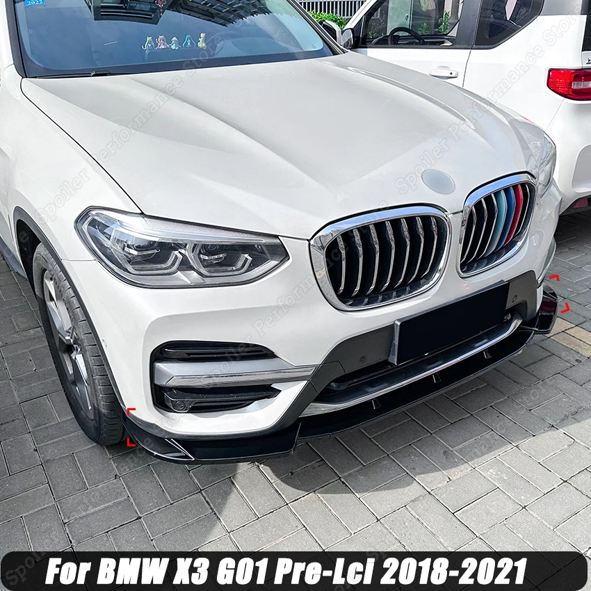 For BMW X3 G01 Pre-Lci 2018 2019 2020 2021 Car Front Bumper Lip Spoiler Diffuser Splitters Body Kit Styling Gloss Black Tuning