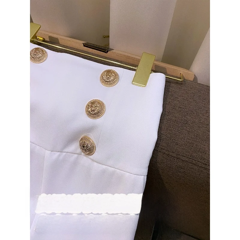أنيقة عالية الخصر التخسيس جرس بوت السراويل البيضاء ثنى تصميم الإحساس الصغيرة ence السراويل عارضة للنساء تخفيف Sle