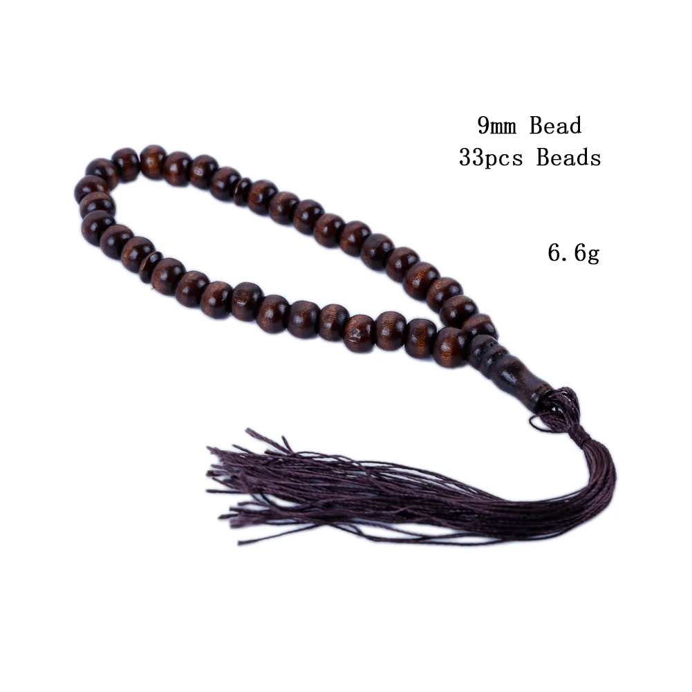 Wood Tasbih Rosary Beads 33 Muslims Prayer Beads Islamic Handheld Prayer Bead Muslim Rosary Buddhist Bracelet with Tassel Gifts