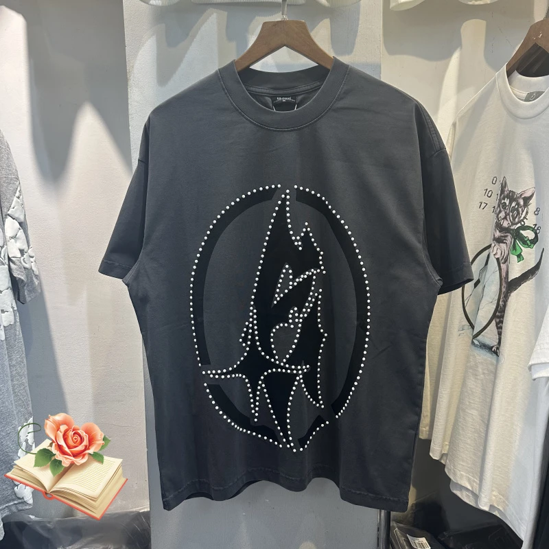 

Men's Clothing Vintage Washed Embroidery Bead T-shirt Men Women Classic Star Moon Tool Bit Print Graphic T Shirt Oversized