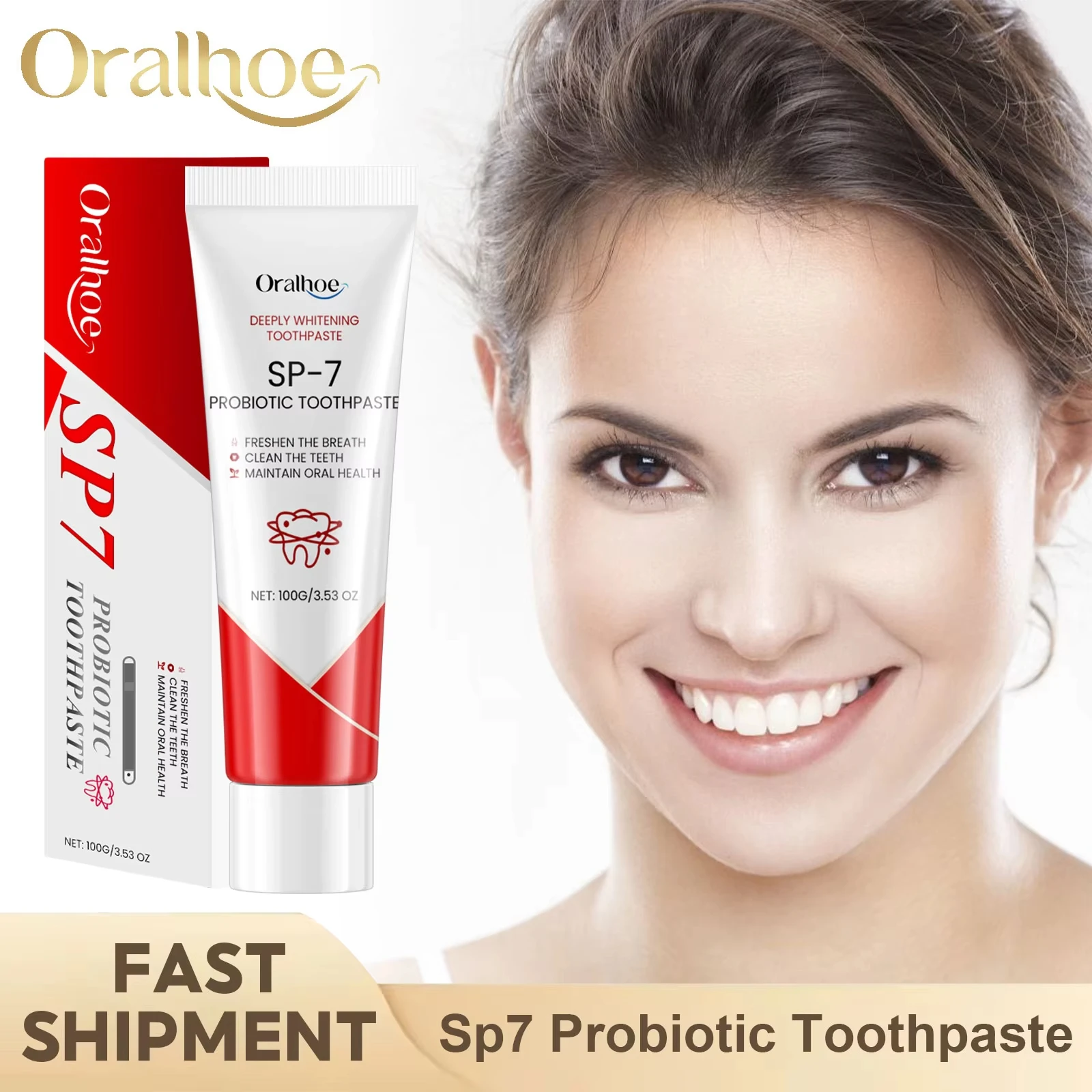 

Sp-7 Пробиотическая отбеливающая зубная паста Успокаивающая десна Глубокая очистка Удаление пятен на зубах Пятна от кофе и чая Мятная свежая зубная паста