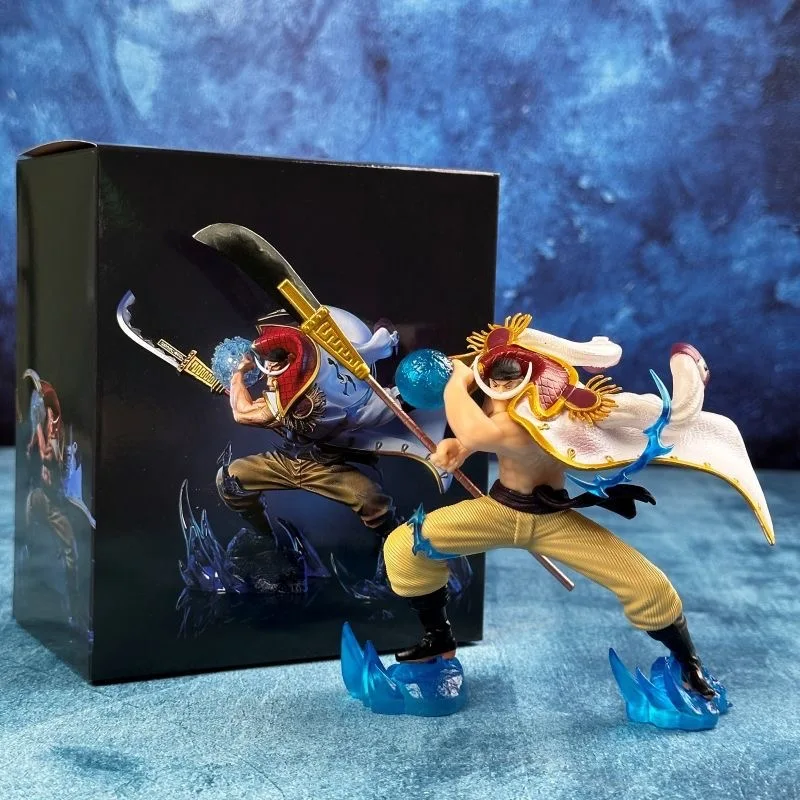 One Piece Whitebeard Sammelfigur, Edward Newgate Kampfhaltung PVC-Statue mit Blau-Eis-Effekt & Box, Anime-Fan-Geschenk