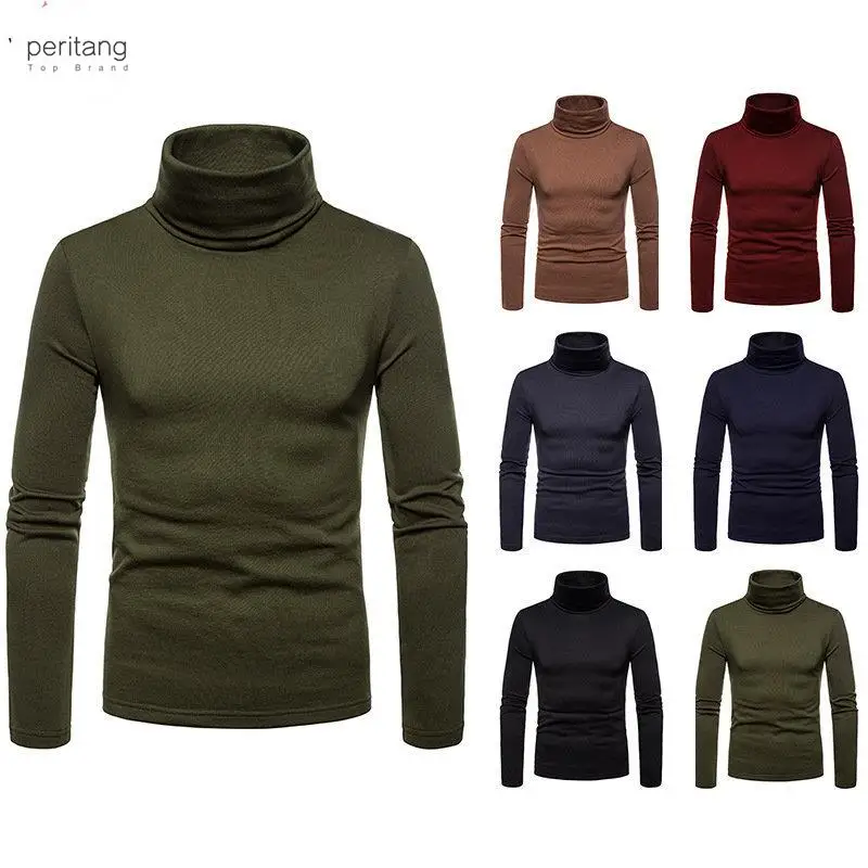 

New 2032 Men's Casual Slim Fit Basic Turtleneck Knitted Sweater High Collar Pullover Male Double Collar Autumn Winter Tops