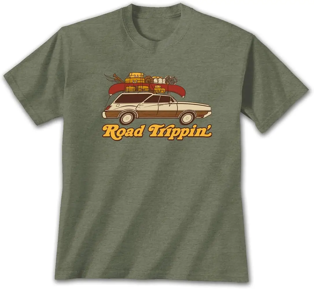 Earth Sun Moon Road Trippin'-Color T-Shirt, Heather  Green  High Quality 100%Cotton Short Sleeve