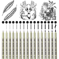 13/16Pcs Pigment Liner Pen Set Waterproof Black Fineliner Micron Pen Design Sketch Drawing Marker Artist Markers School Supplies