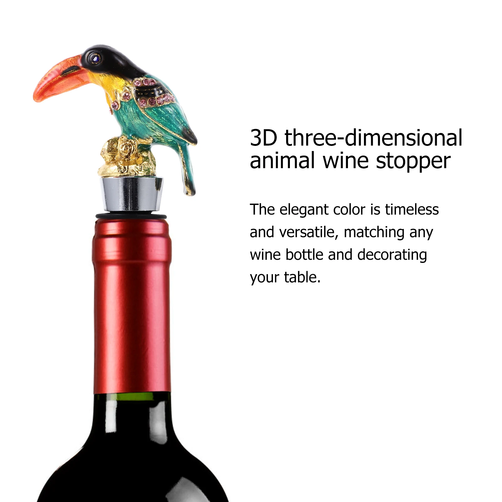 

Cute Bird Shape Wine Bottle Stopper Golden Good Sealing Performance Reusable Easy Clean Decorate Party Table