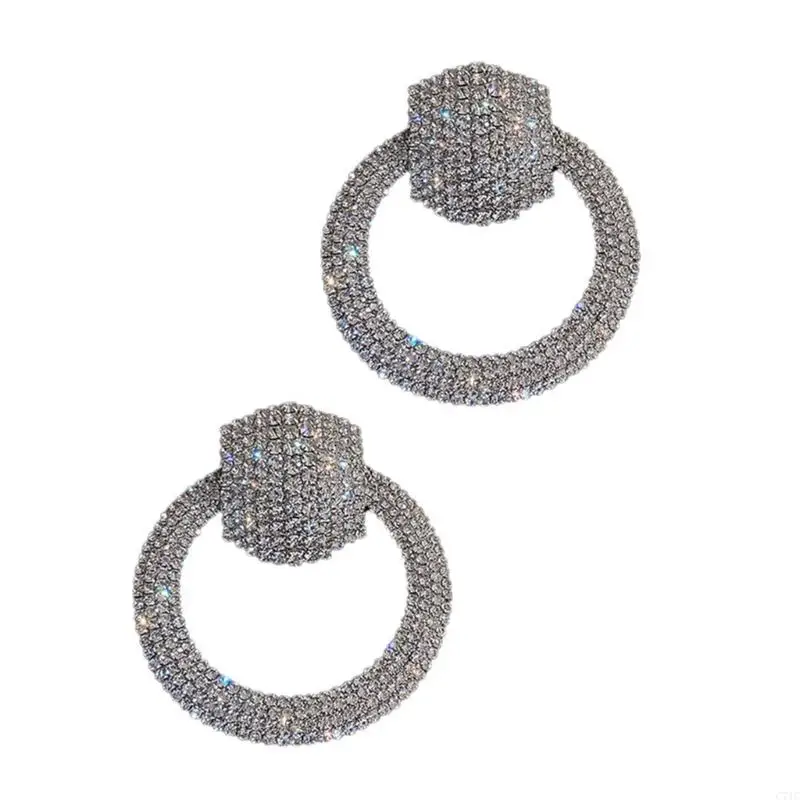 Elegant Round Earrings Featuring Elegant Crystals Portable Accessory for Enhancing Your Look at Any Occasion Daily Use