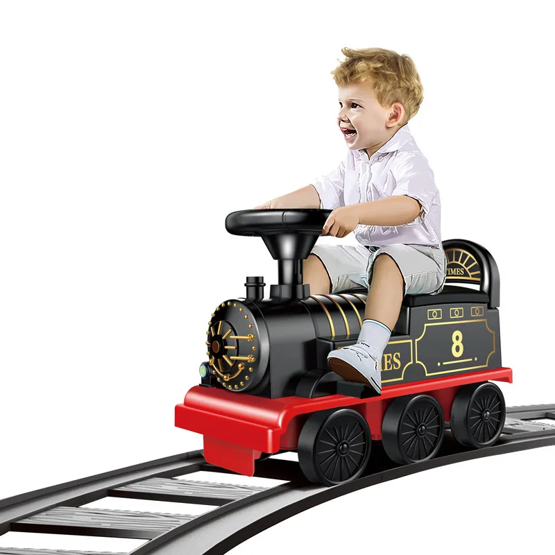 Kids Electric Train Riding Toy Car Ailway Baby Stroller Walker Child Can Carry Train Rail Car Classical Model Birthday Gifts