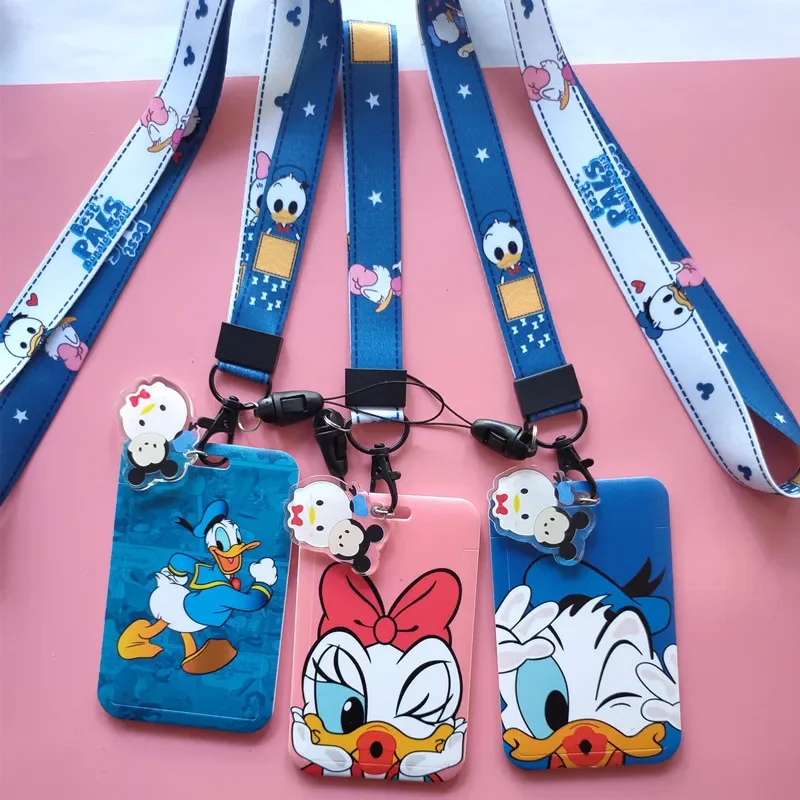 Kartun Disney Donald bebek Daisy kartu kampus siswa tas leher gantung tempat kartu Lanyard ID tas ornamen kartu makanan