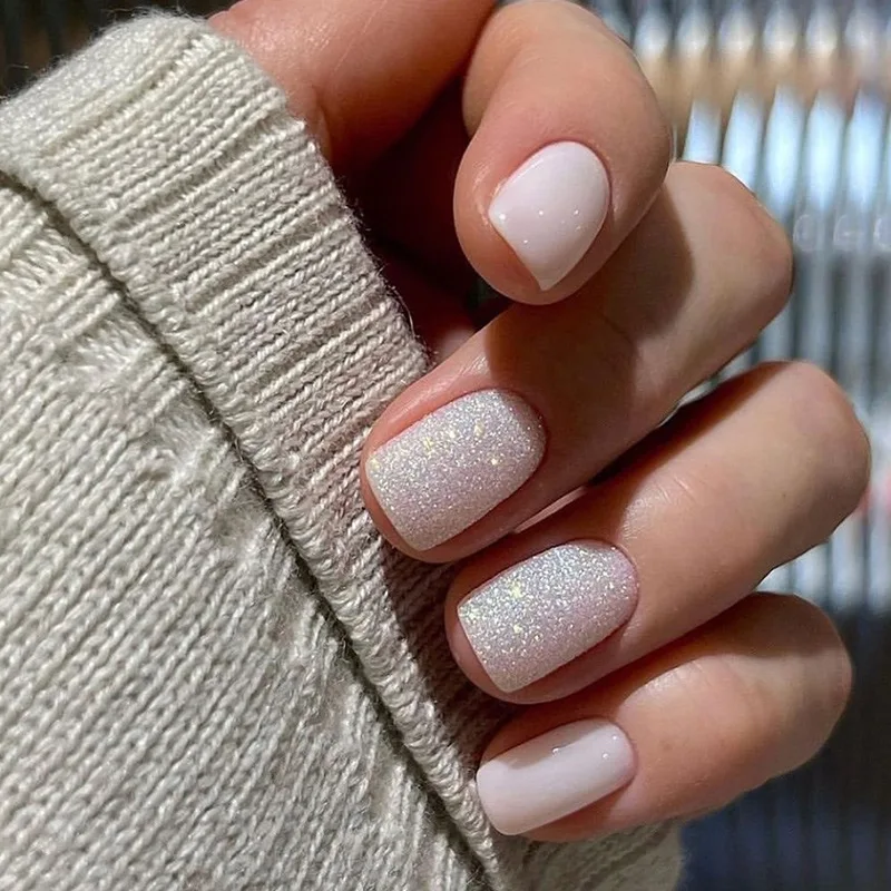 Unhas postiças curtas para mulheres e meninas, quadrado nu francês, pontas de unhas brancas, caixão Y2K, acrílico, vestindo, pressione, unhas art,