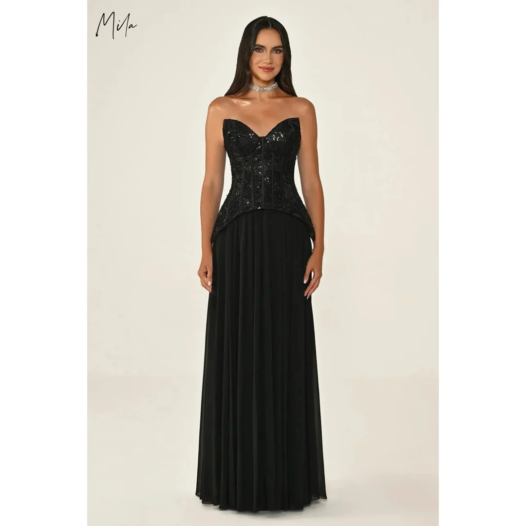 

Mila Black Sweetheart Strapless Sequin Corset Customized Formal Evening Floor-Length Gown vestidos de gala Elegant Prom Dresses