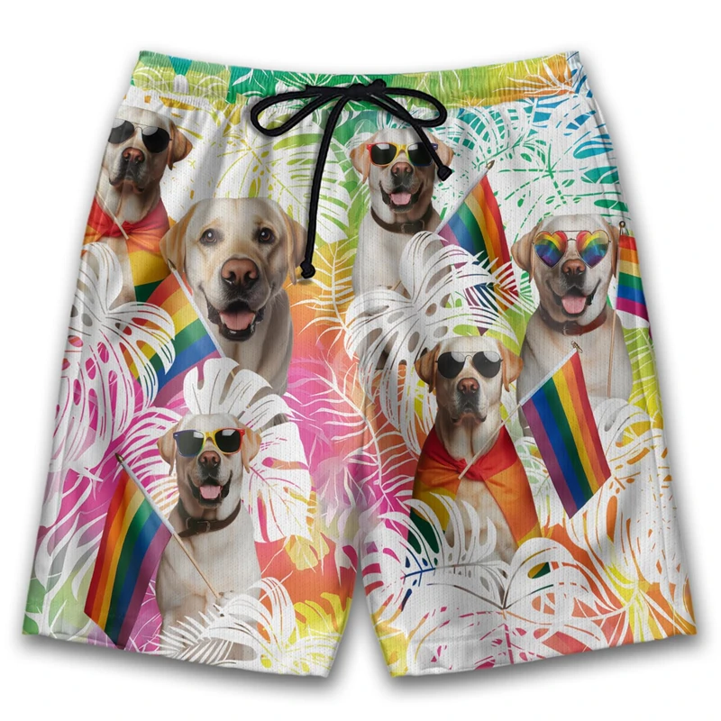 

Cute LGBTQ Pet Dog 3D Printed Beach Shorts Hip Hop Pride Lesbian Gay Rainbow Flag Trunks Asexual Bisexual LGBT Bermudas Trousers