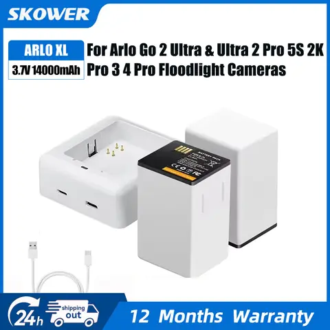 SKOWER 14000mAh XL Battery For Arlo Go 2 Ultra Ultra 2 Pro 5S 2K  Pro 3 4 Pro 3 Floodlight Cameras Rechargeable Battery