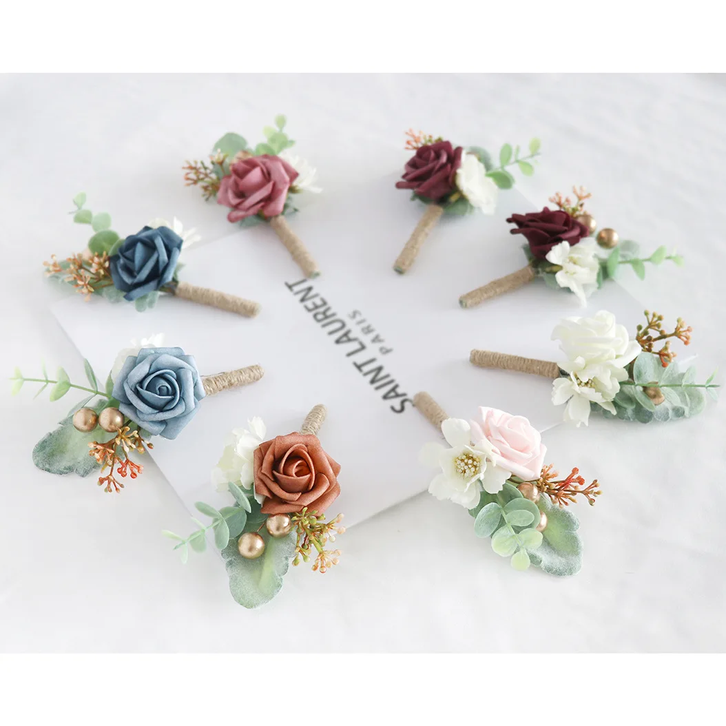 New Artifical Flowers PE Boutonnieres Mensuit Accessories Wedding Groomsmen Fake Corsage Flower