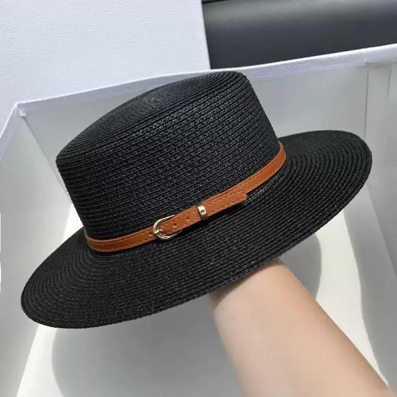 Stroh-Boater-Sonnenhut mit UV-Schutz und verstellbarem Lederriemen für Sommer, Strandurlaub und Outdoor-Reisen – Detail 7