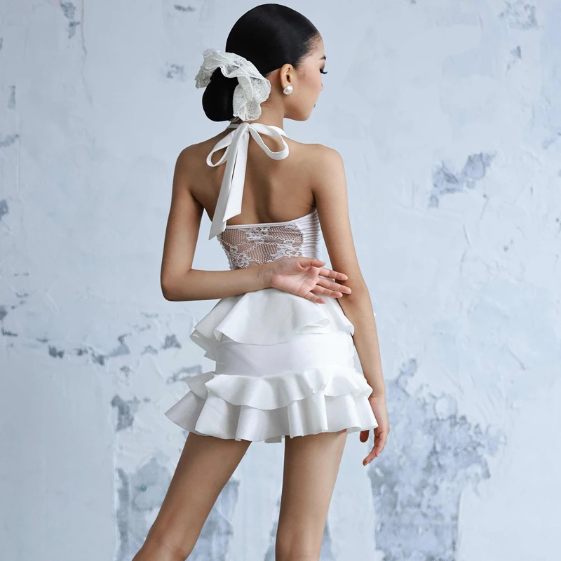 Bambini Abbigliamento da ballo latino Ragazze Chacha Costumi di danza latina Sexy Halter Top Gonne arricciate Abiti da ballo per bambini SL13292