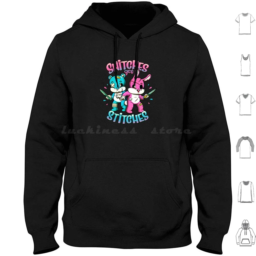 Snitches Get Cute Cartoon Hoodies Long Sleeve Knives Bandages Scars Pink Blue Bunny Bear Knife Balisong Snitches Get