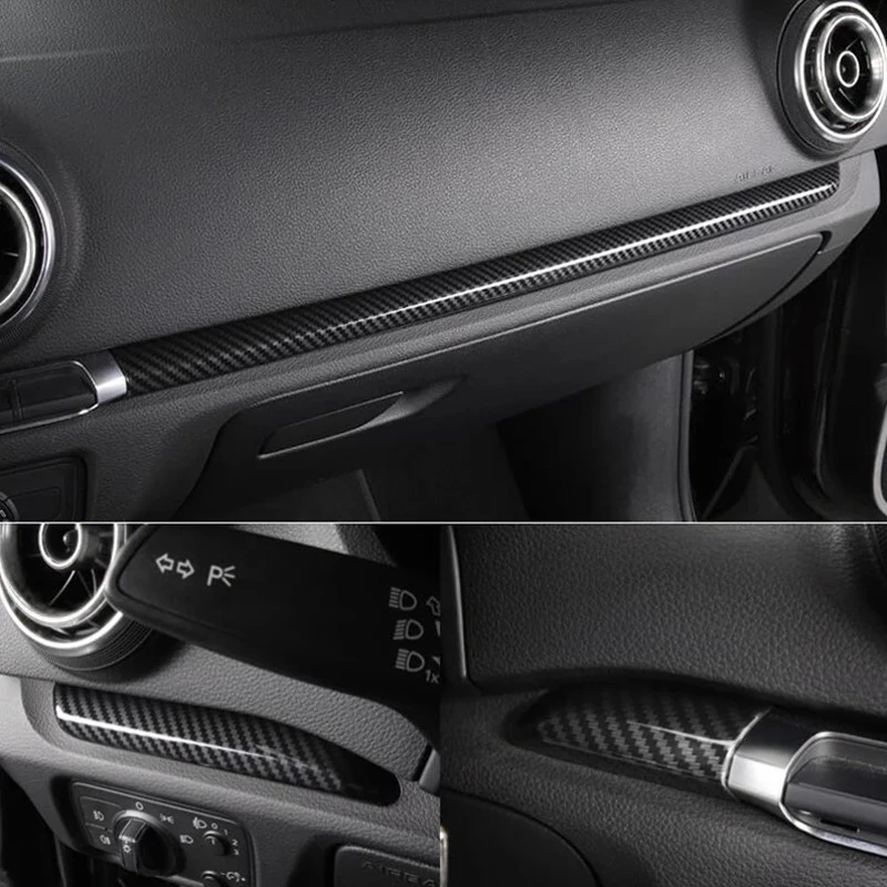 LHD Interior Moldings Center Console Dashboard Trim Strips Decor Cover ABS Carbon Fiber Style For Audi A3 8V 2014-2018 S3 2017