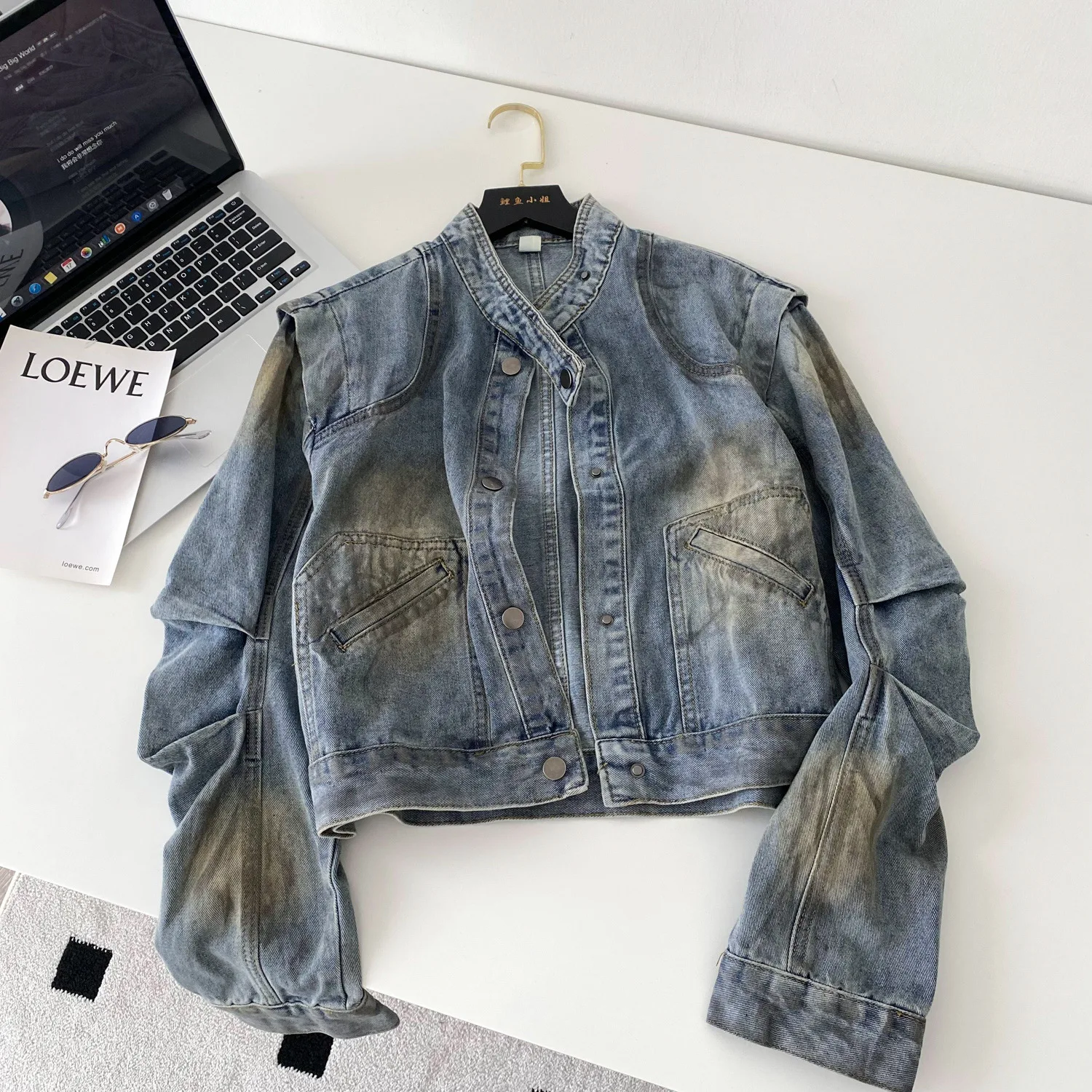 

Short Coat Women Denim Coats Full Sleeve Casual Y2k Streetwear Jackets Work Elegant Splice Jacket Outerwear Autumn Winter