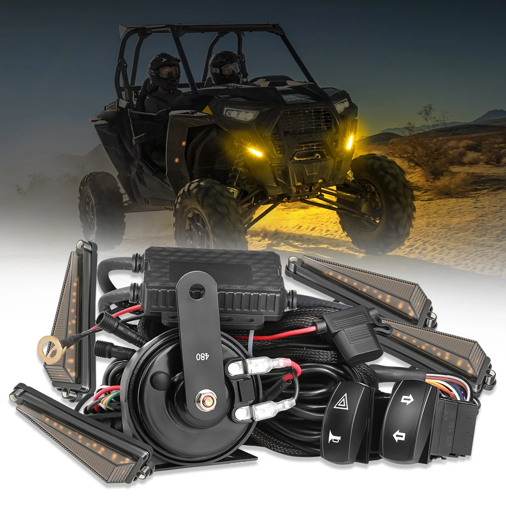 

Turn Signal Kit For Can-Am Maverick X3 With Dash-Mounted Turn Signal Rocker Switch Plug And Play Triangle led lights Horn Hazard