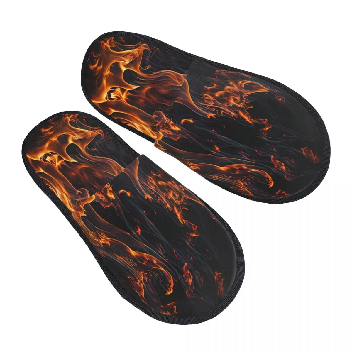 

Winter Women Men Non-Slip Flat Slippers Fire Print Indoor Fur Soft Warm Shoes